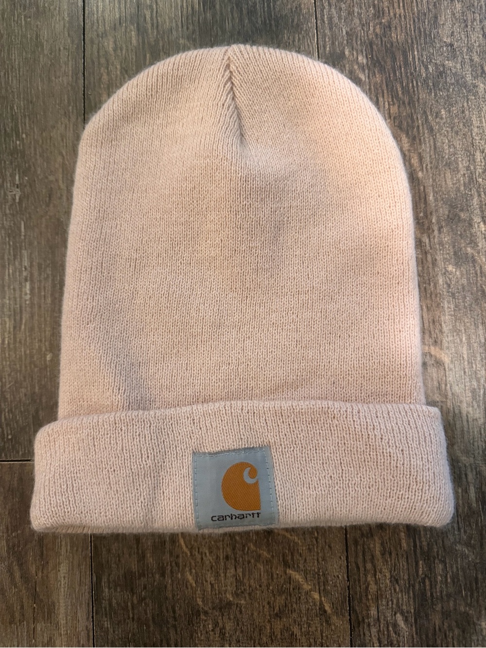 Carhartt Pale Pink Cuffed Beanie with Gold Logo Patch